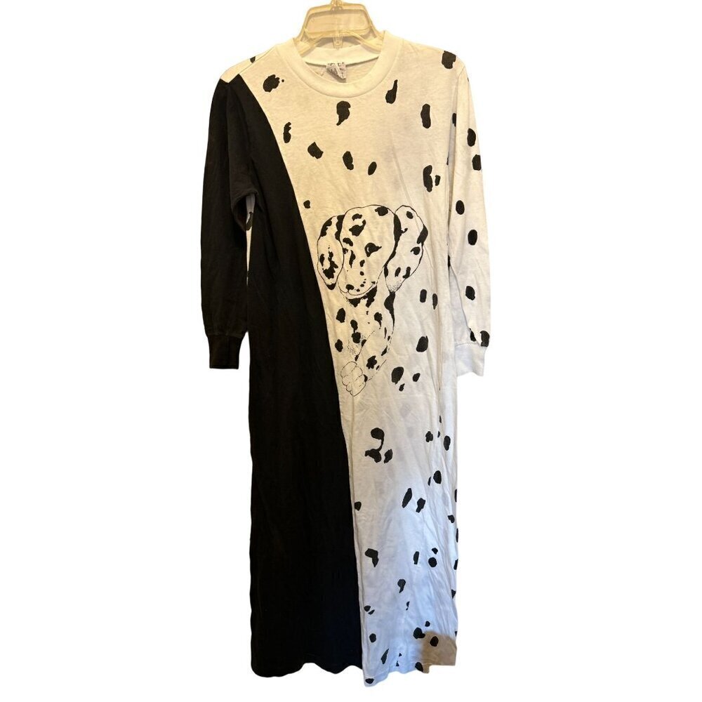 St. EVE Long Cotton White Black Long Dress Dalmatian Dog Size Med
